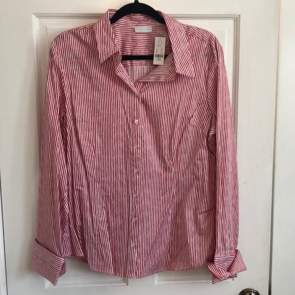 Red & white striped NY&Co stretch blouse
